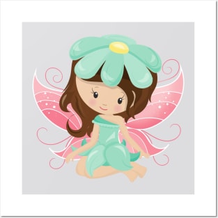 Forest Fairy, Cute Fairy, Brown Hair, Flowers Posters and Art